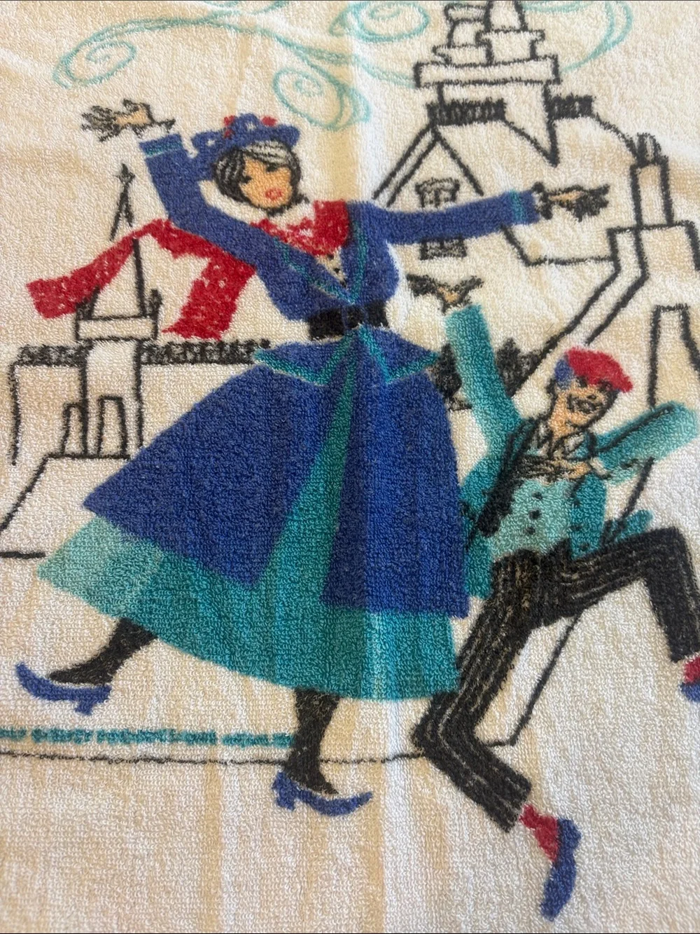 Vintage 1964 Disney Mary Poppins Wamsutta Fringed Hand Towel Terrycloth